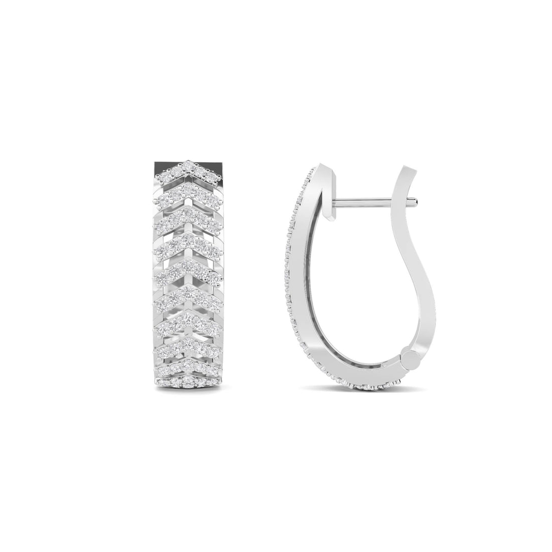 Chevron Pave Huggie Hoop Earrings (Silver)