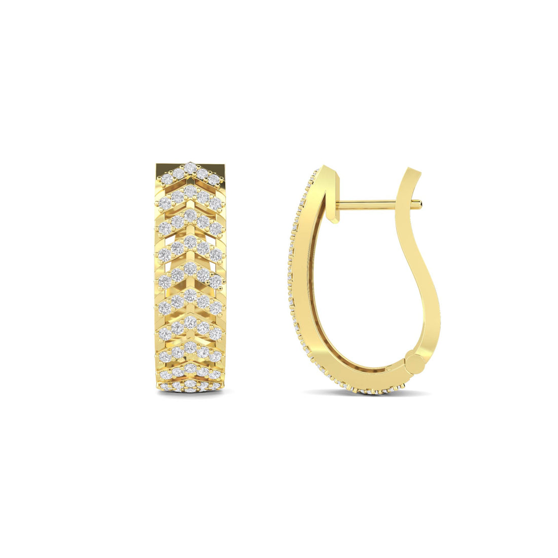 Chevron Pave Huggie Hoop Earrings in yellow gold tone