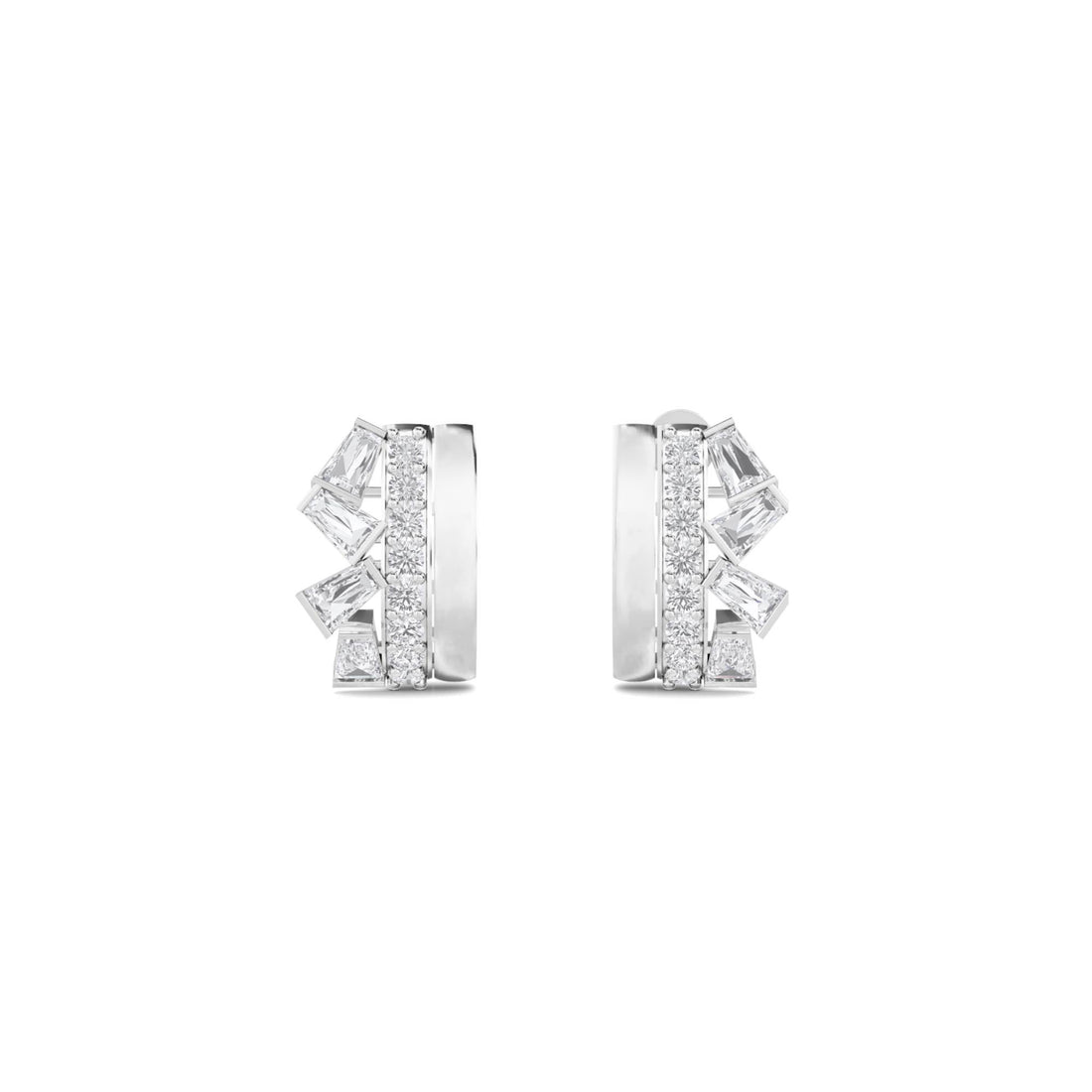 Mixed Cut East West Huggie Hoop Earrings (Silver) - image 1