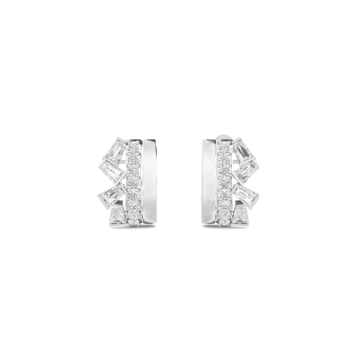 Mixed Cut East West Huggie Hoop Earrings (Silver) - image 1