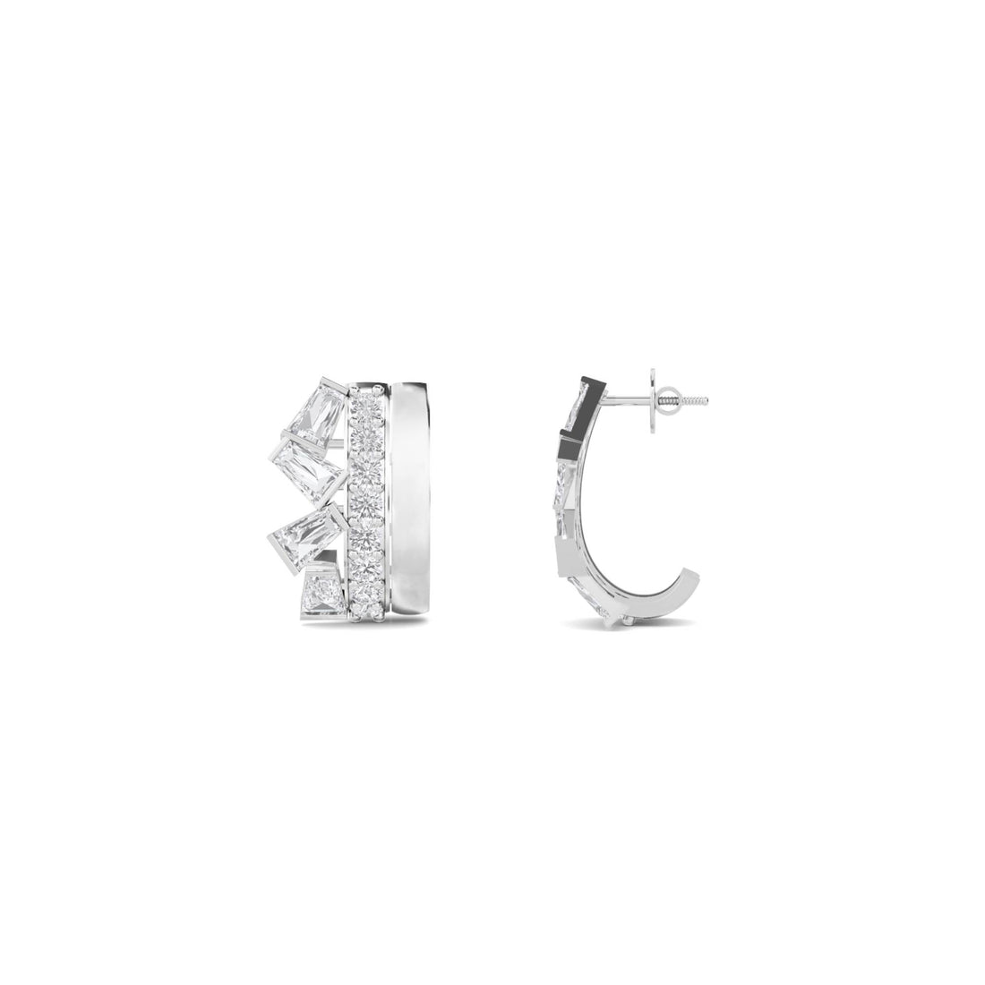 Mixed Cut East West Huggie Hoop Earrings (Silver)