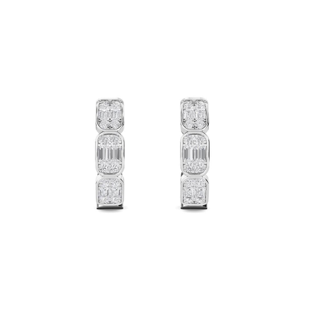 Tiered Round Baguette Drop Earrings (Silver) - image 1