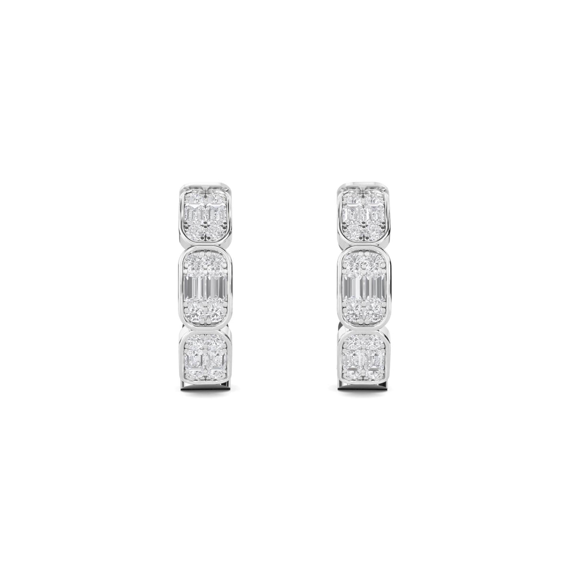 Tiered Round Baguette Drop Earrings (Silver) - image 1
