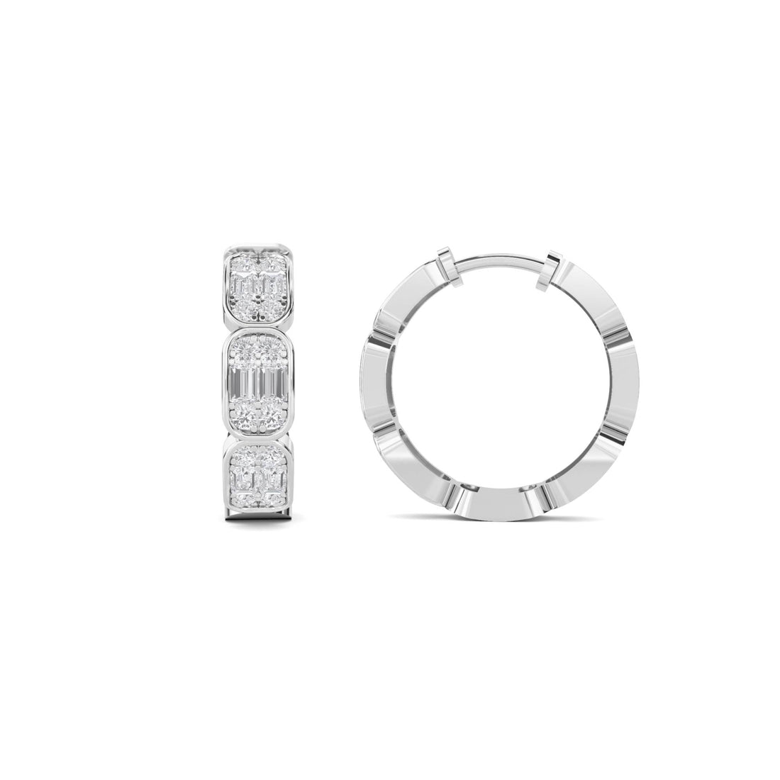 Tiered Round Baguette Drop Earrings (Silver)