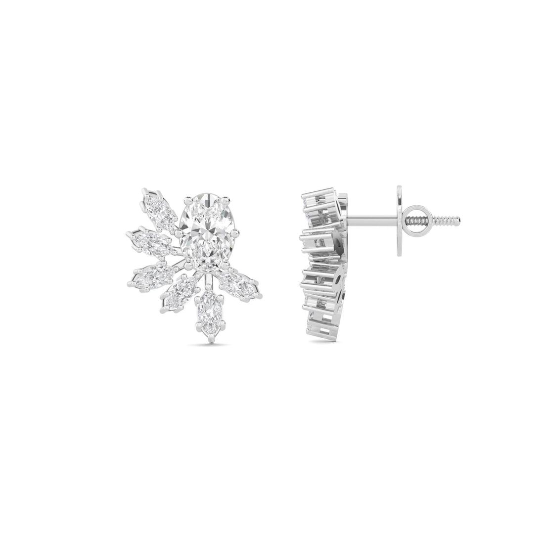 Marquise Pear Snowflake Cluster Stud Earrings (Silver)
