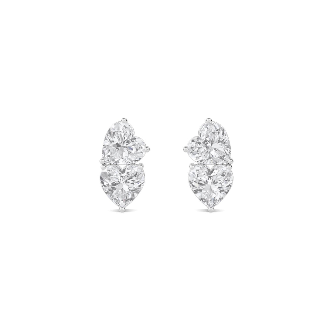 Double Heart Stacked Stud Earrings (Silver) - image 1