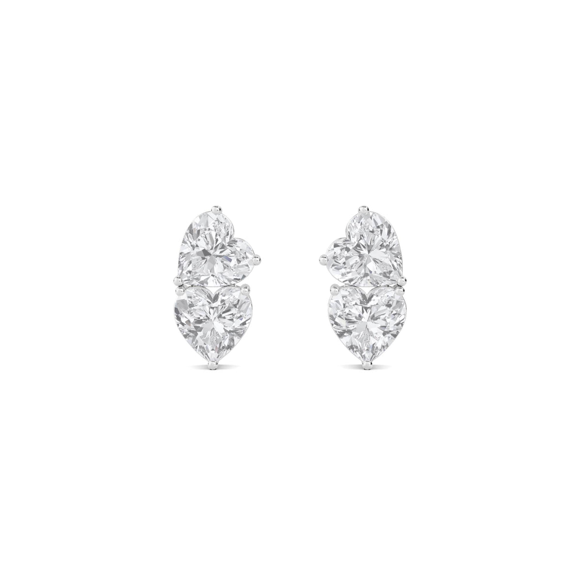 Double Heart Stacked Stud Earrings (Silver) - image 1
