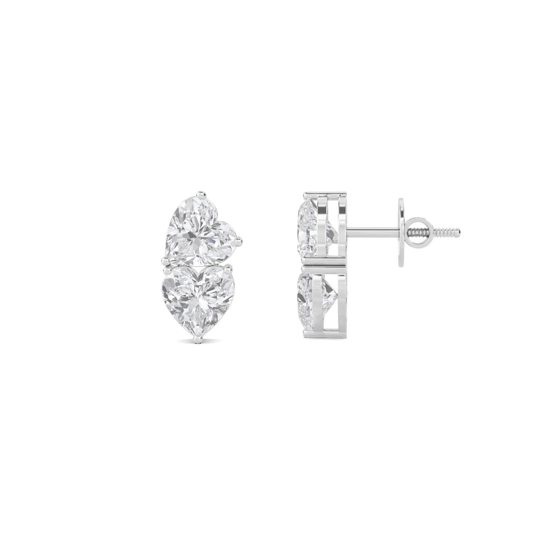 Double Heart Stacked Stud Earrings (Silver)