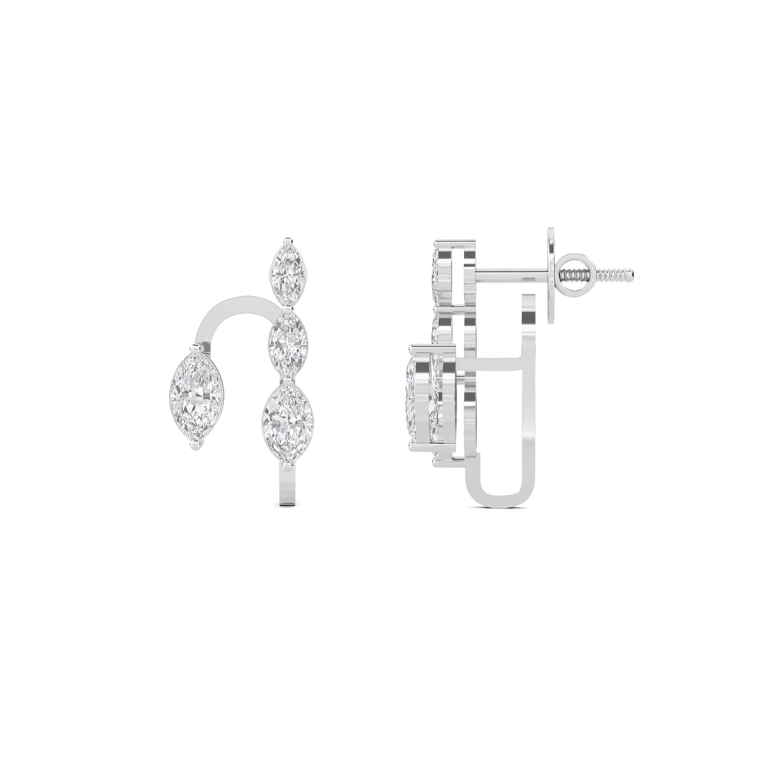 Marquise Crescent Ear Climber Earrings (Silver)