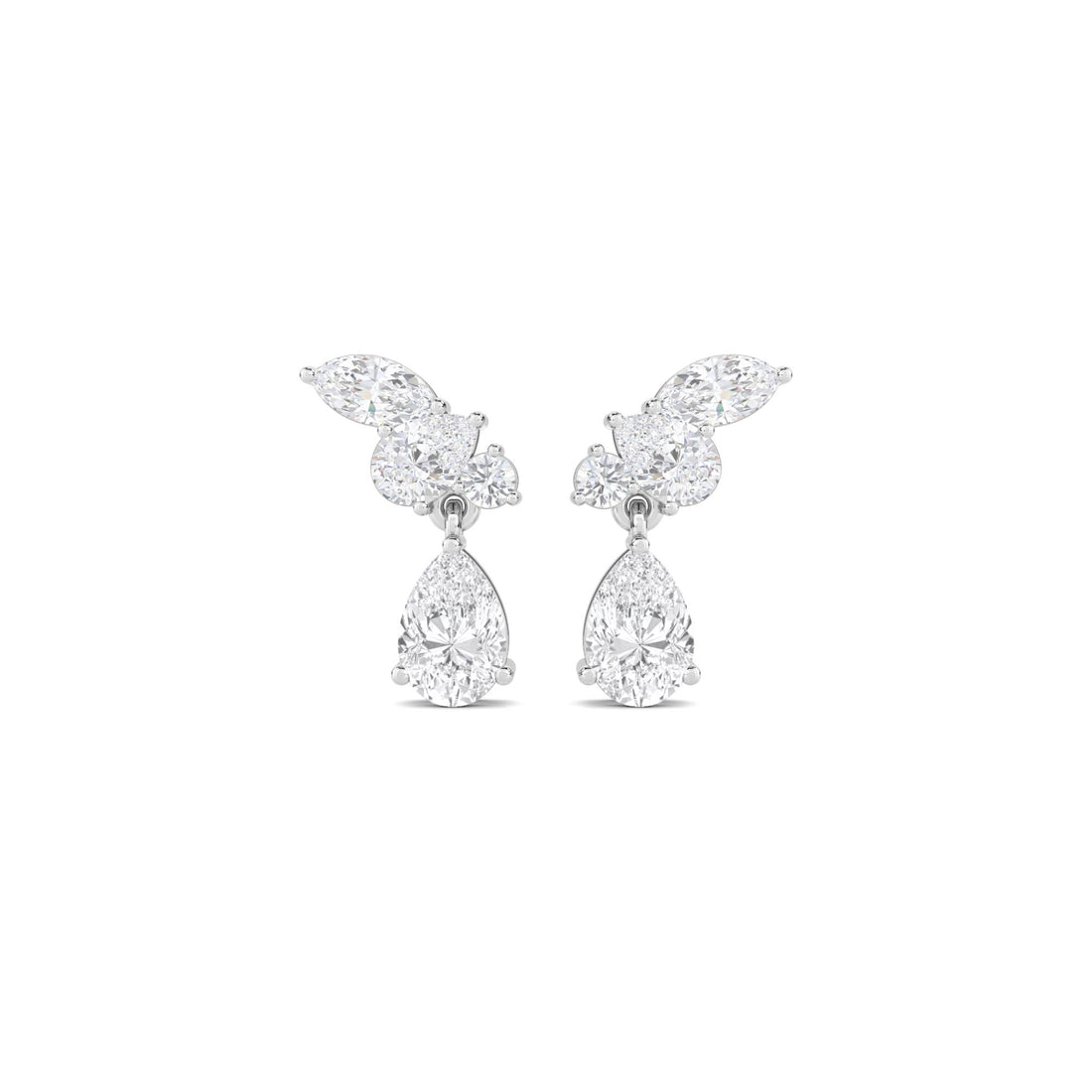 Pear Drop Marquise Cluster Diamond Earrings in white metal tone