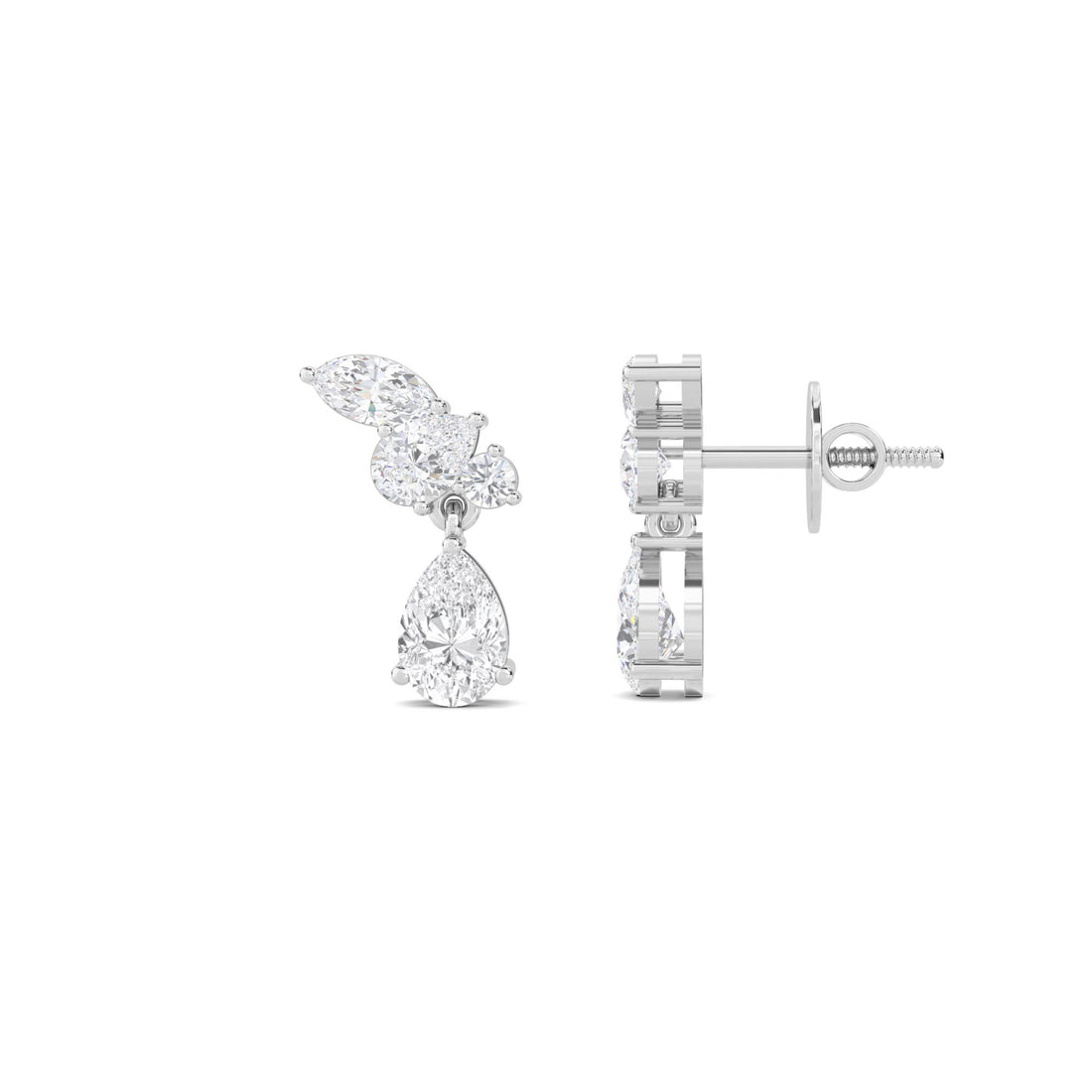 Pear Drop Marquise Cluster Diamond Earrings in white metal tone