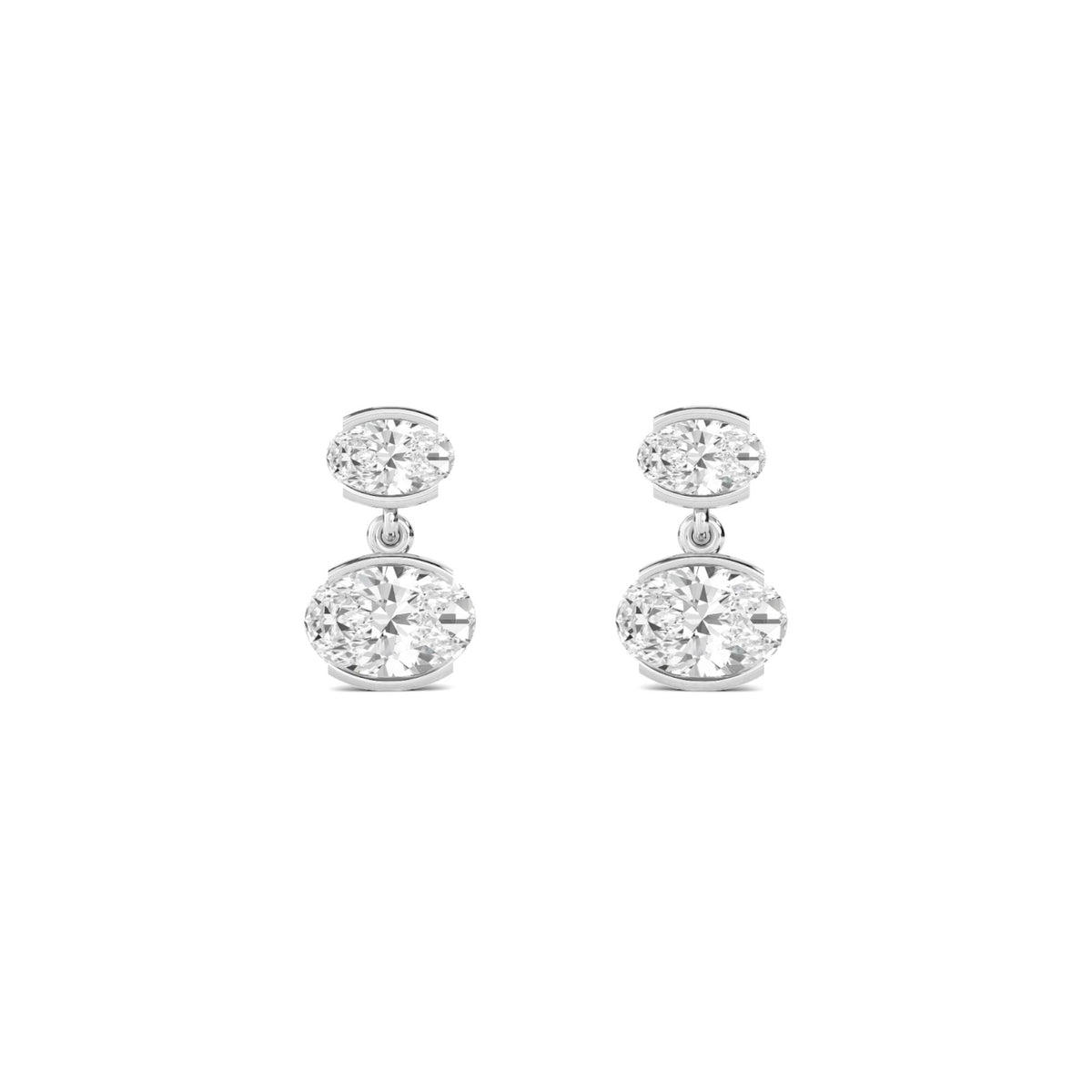 Oval Two Stone Drop Earrings (Silver) - image 1