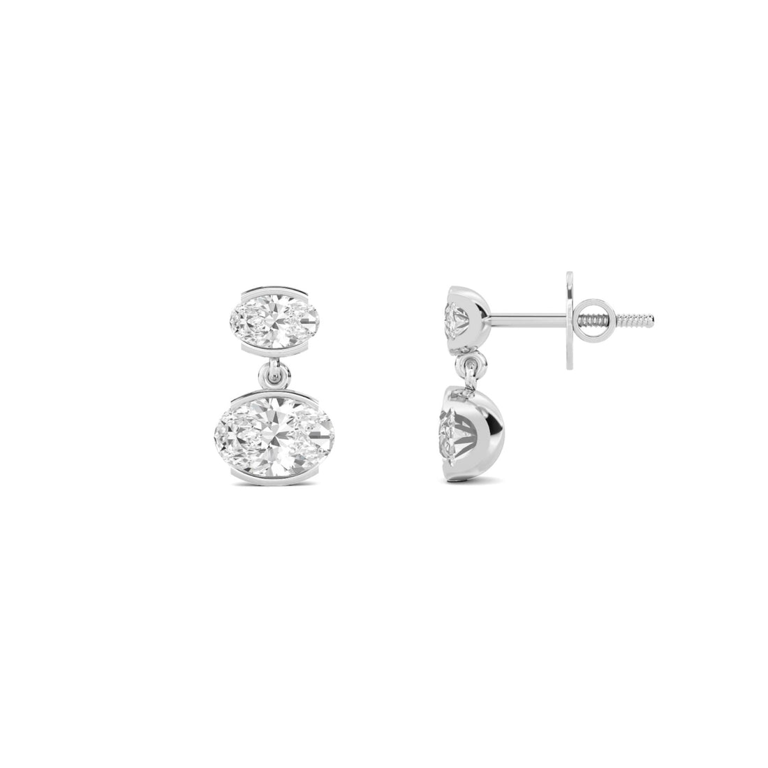 Oval Two Stone Drop Earrings (Silver)