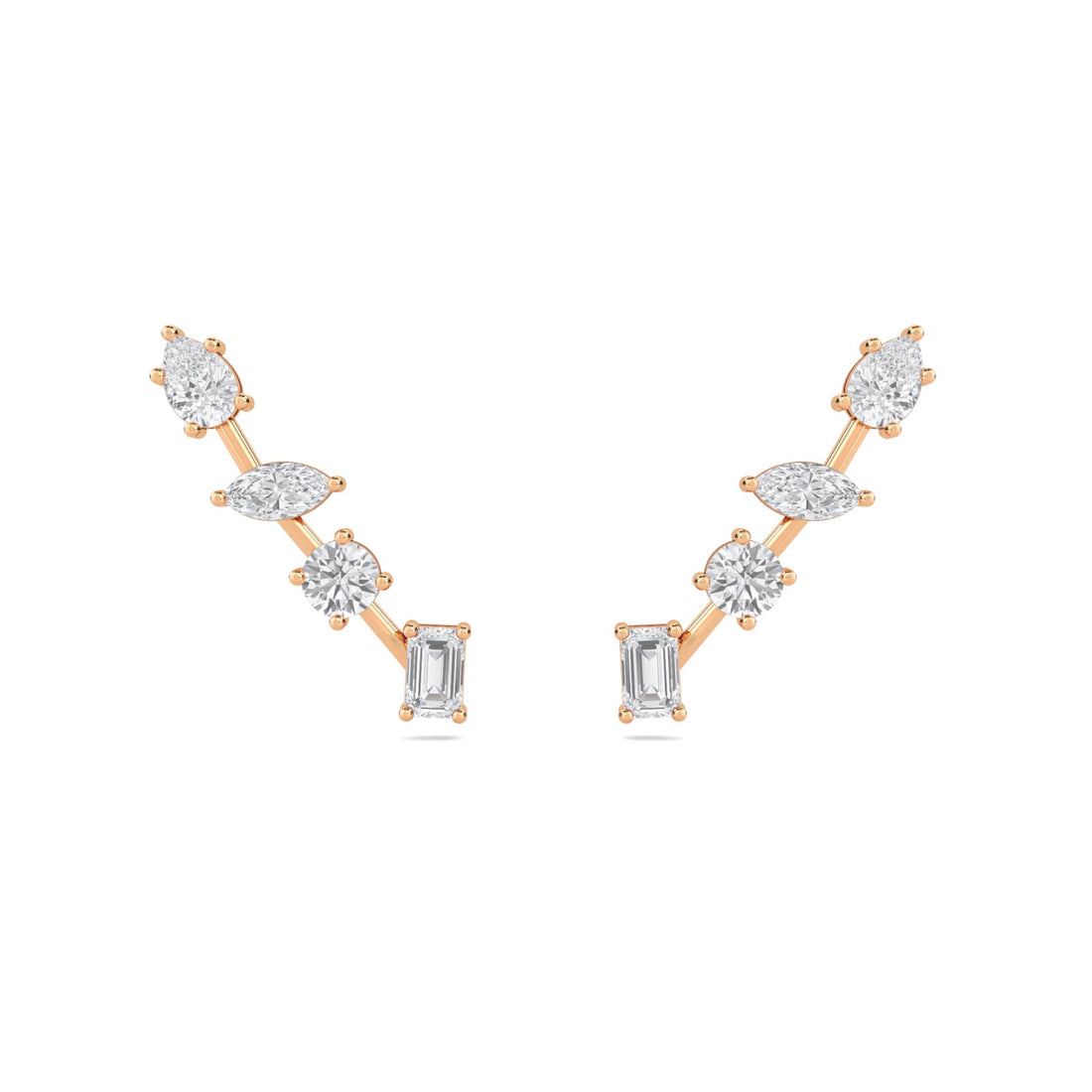 Mixed Cut Diamond Ear Climber Earrings