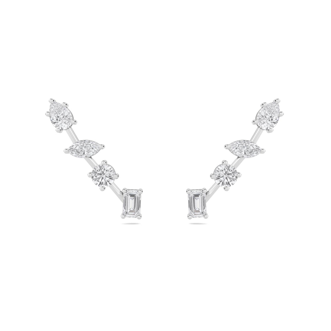 Mixed Cut Diamond Ear Climber Earrings (Silver) - image 1