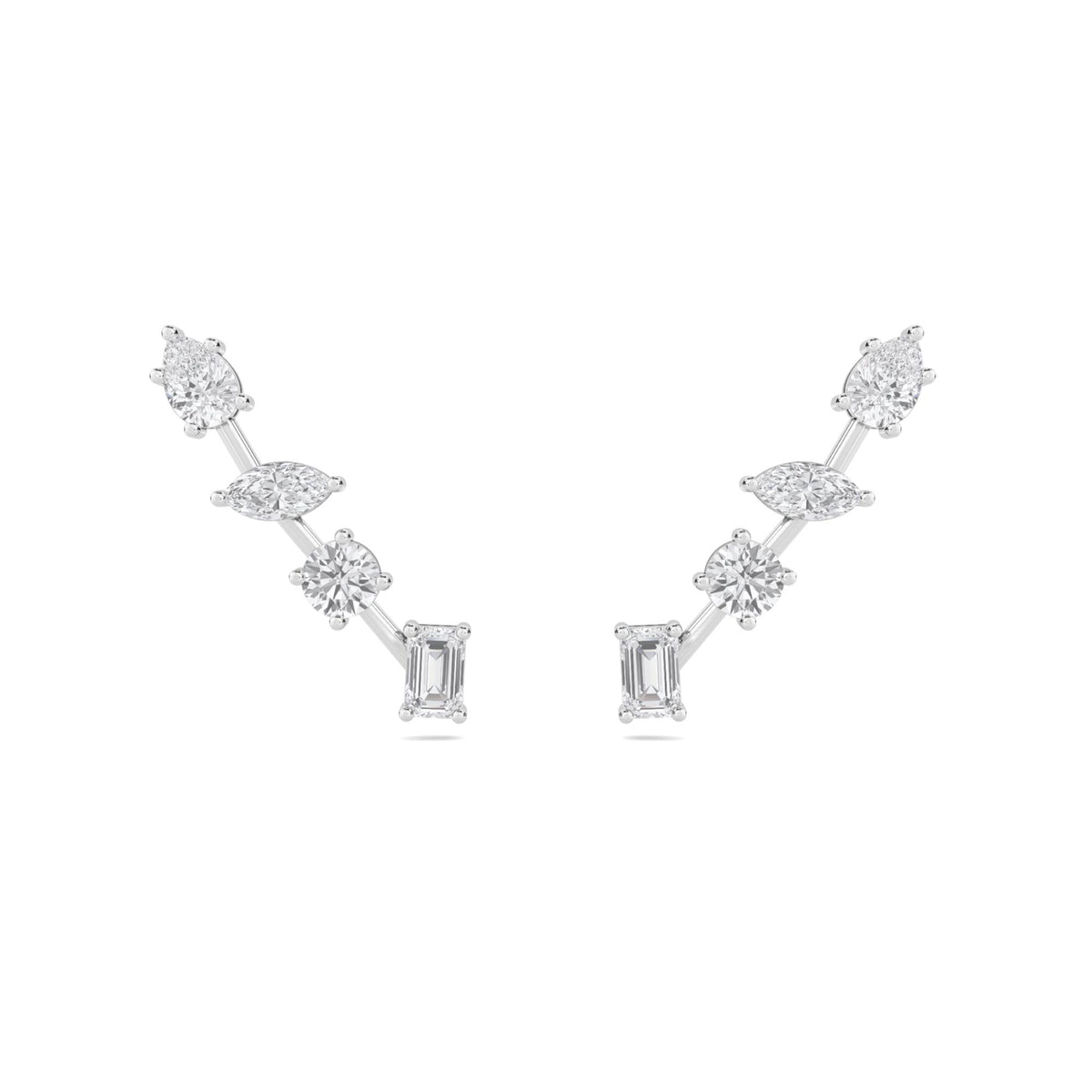 Mixed Cut Diamond Ear Climber Earrings (Silver) - image 1