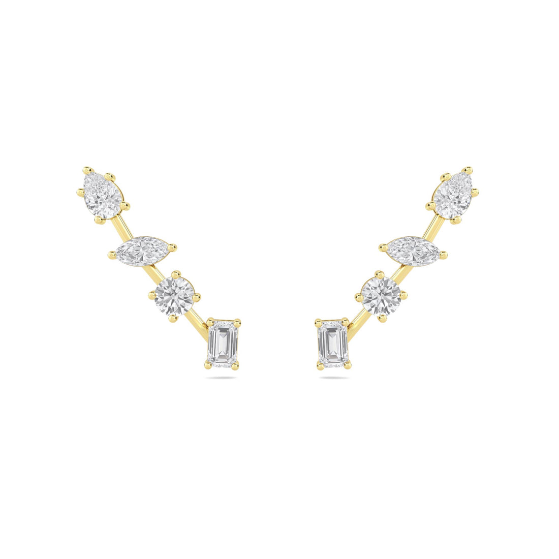Mixed Cut Diamond Ear Climber Earrings - image 1
