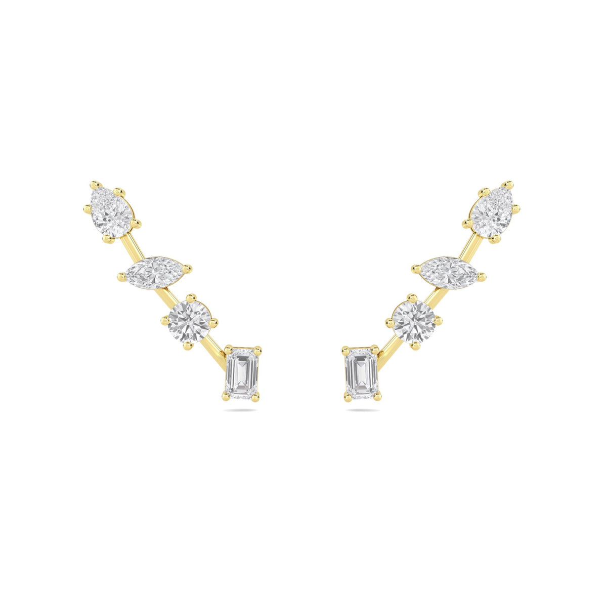 Mixed Cut Diamond Ear Climber Earrings - image 1