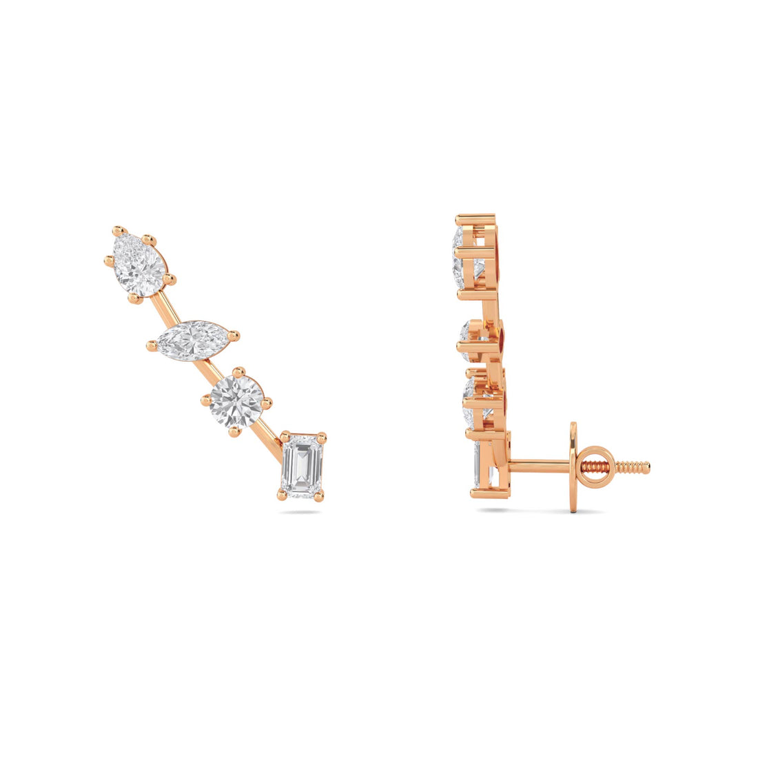 Mixed Cut Diamond Ear Climber Earrings