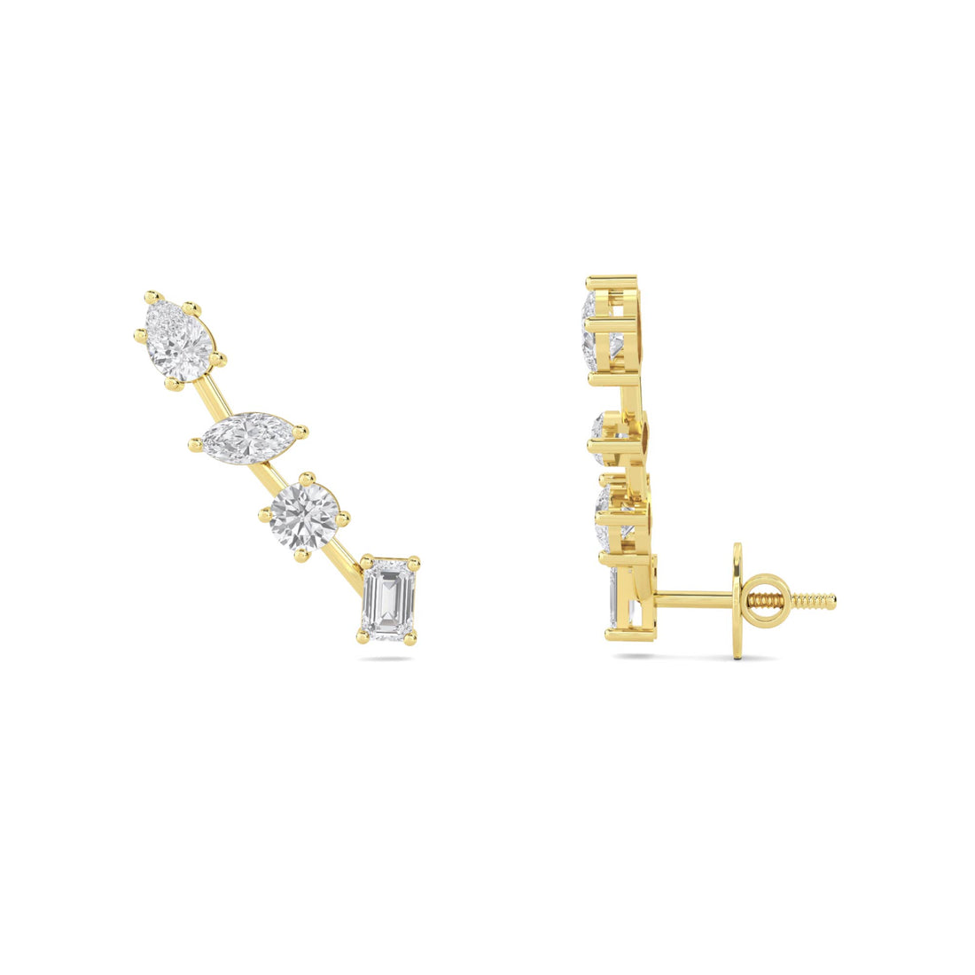 Mixed Cut Diamond Ear Climber Earrings