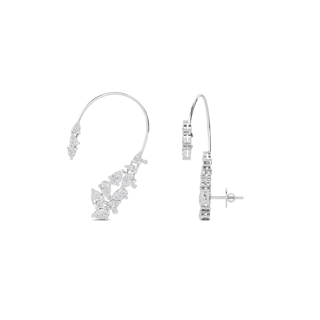 Mixed Cut Wire Ear Climber Earrings (Silver)