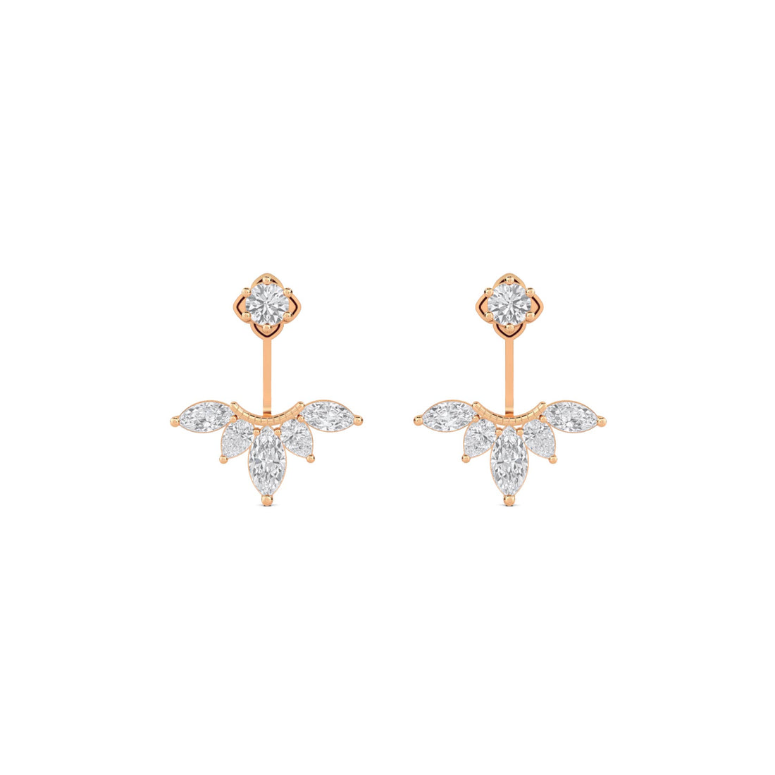 Clover Cluster Stud with Fringe Drop Earrings in rose gold tone