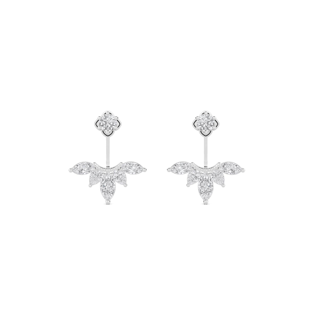 Clover Cluster Stud with Fringe Drop Earrings (Silver) - image 1
