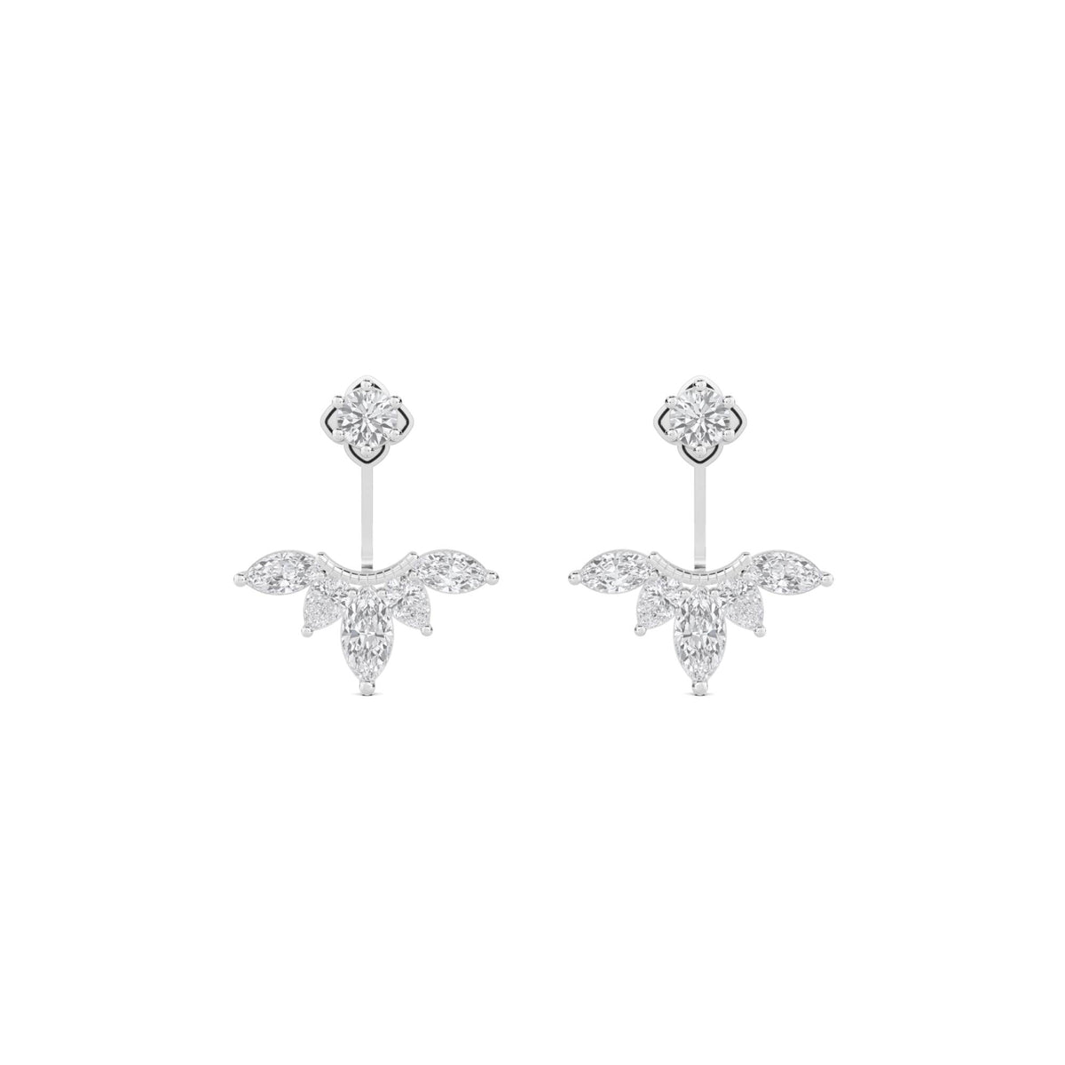 Clover Cluster Stud with Fringe Drop Earrings (Silver) - image 1