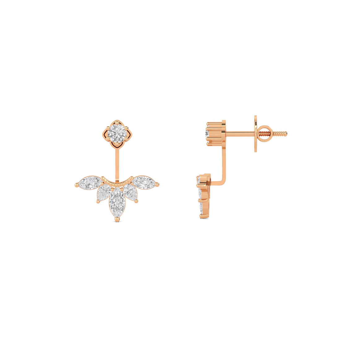 Clover Cluster Stud with Fringe Drop Earrings in rose gold tone