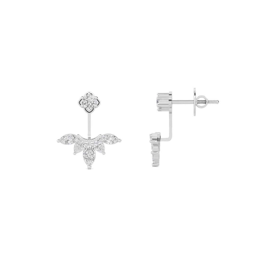 Clover Cluster Stud with Fringe Drop Earrings (Silver)