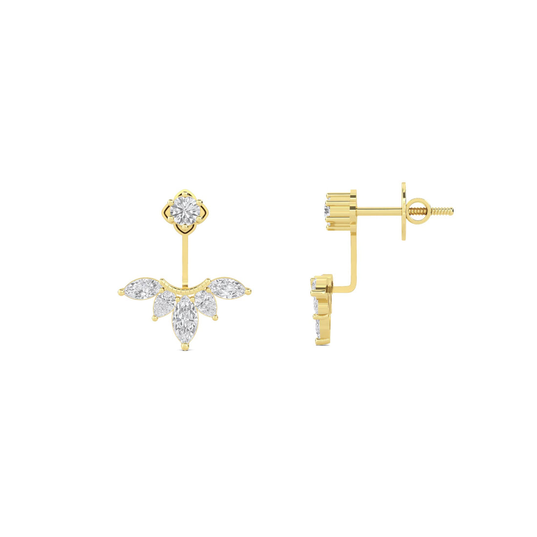 Clover Cluster Stud with Fringe Drop Earrings in yellow gold tone