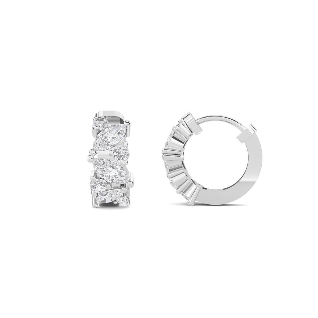 Marquise Round Bezel Hoop Earrings (Silver)