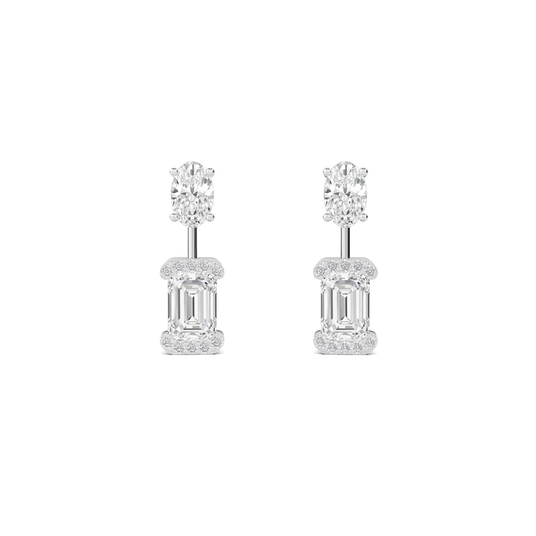 Oval Emerald Two Stone Drop Earrings (Silver) - image 1