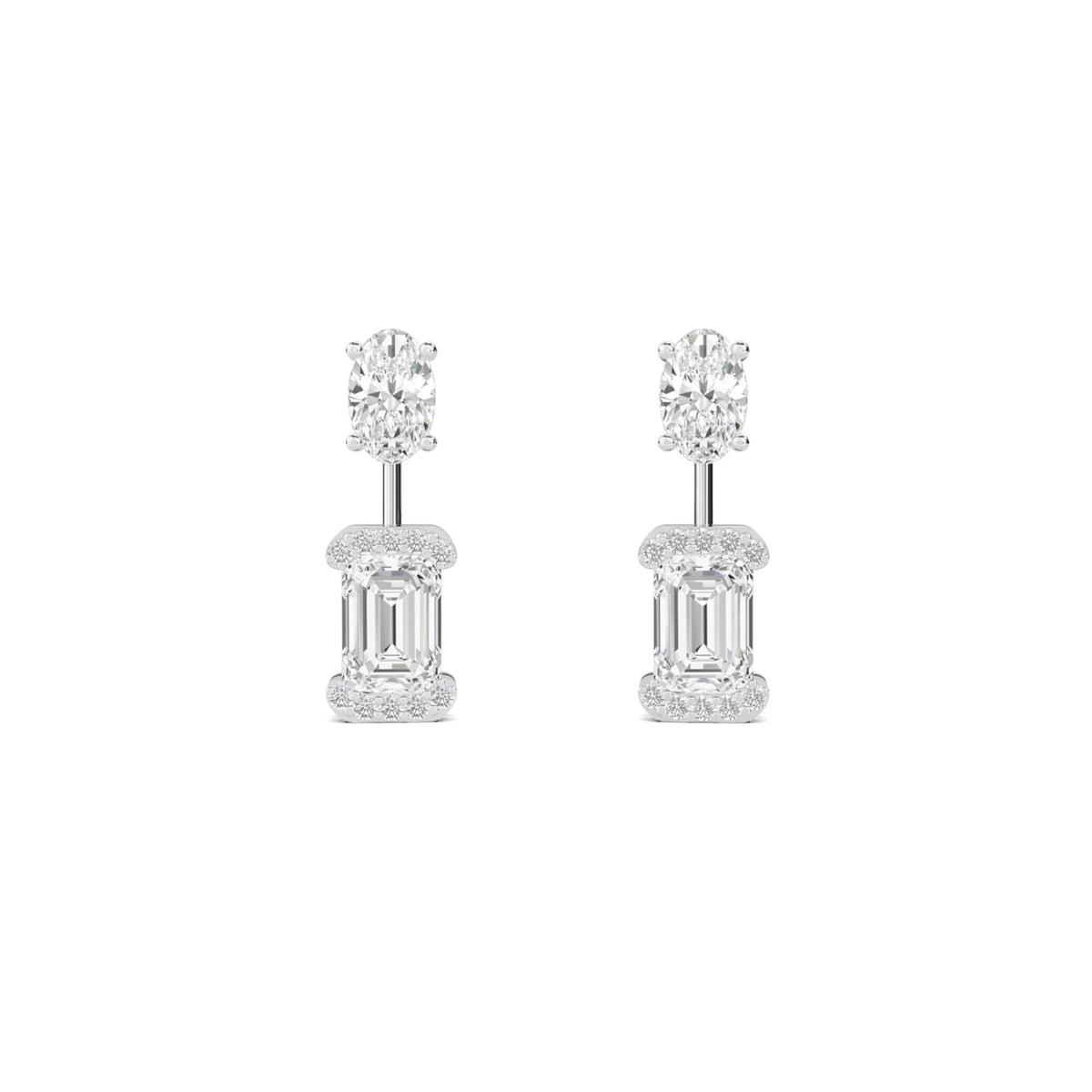 Oval Emerald Two Stone Drop Earrings (Silver) - image 1