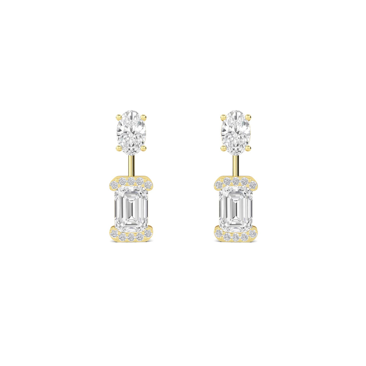 Oval Emerald Two Stone Drop Earrings - image 1