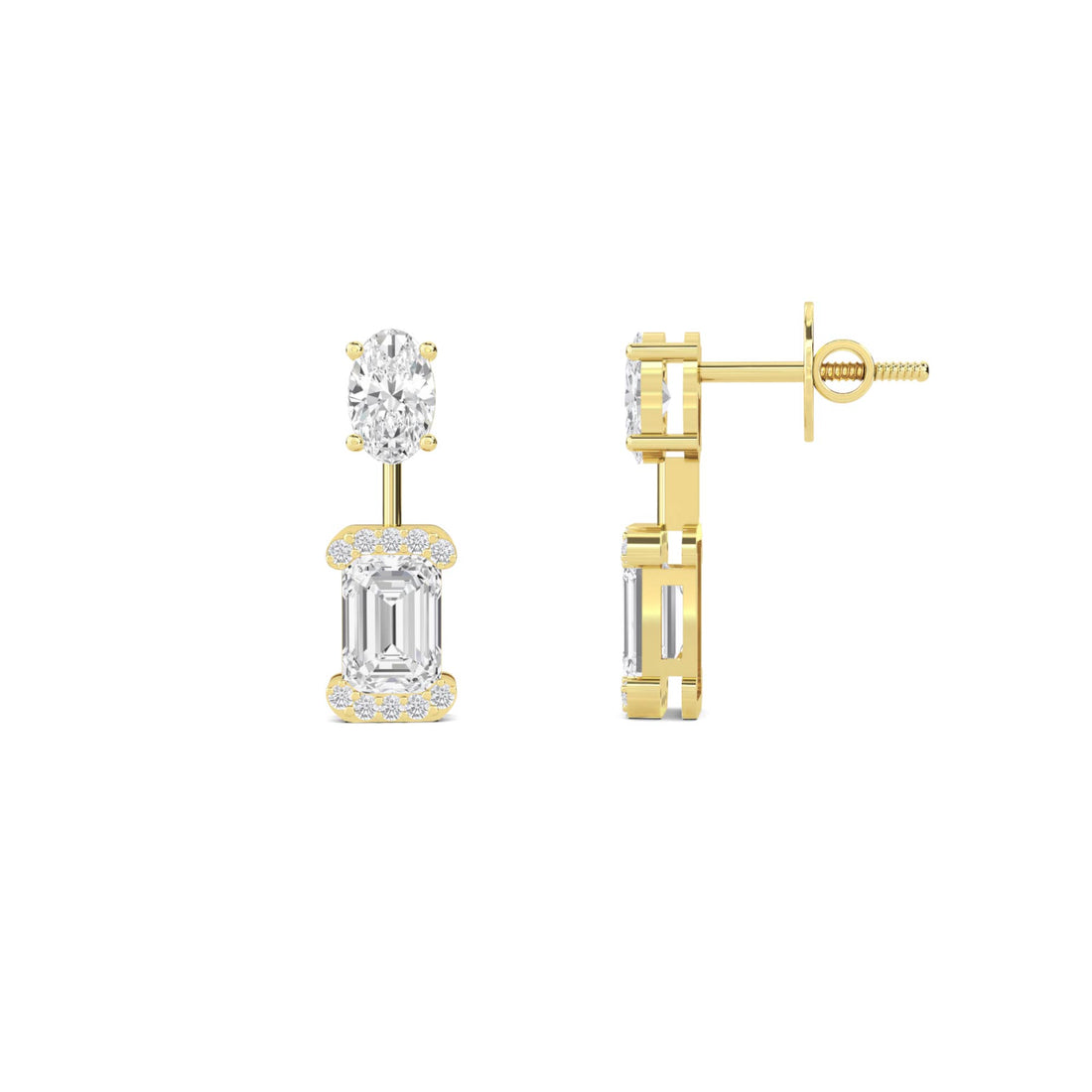 Oval Emerald Two Stone Drop Earrings (Silver)