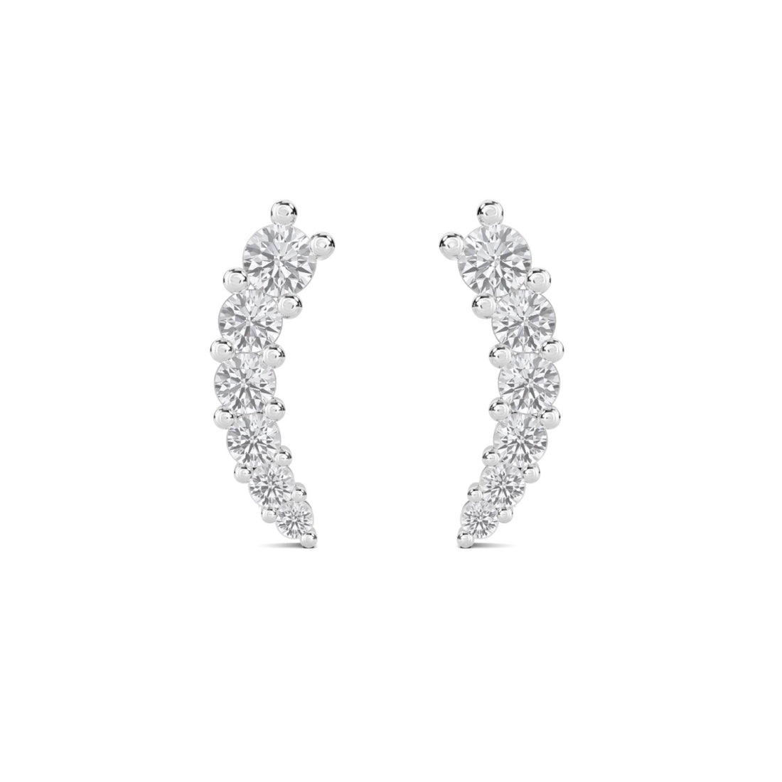 Graduated Round Diamond Ear Climber Earrings (Silver)