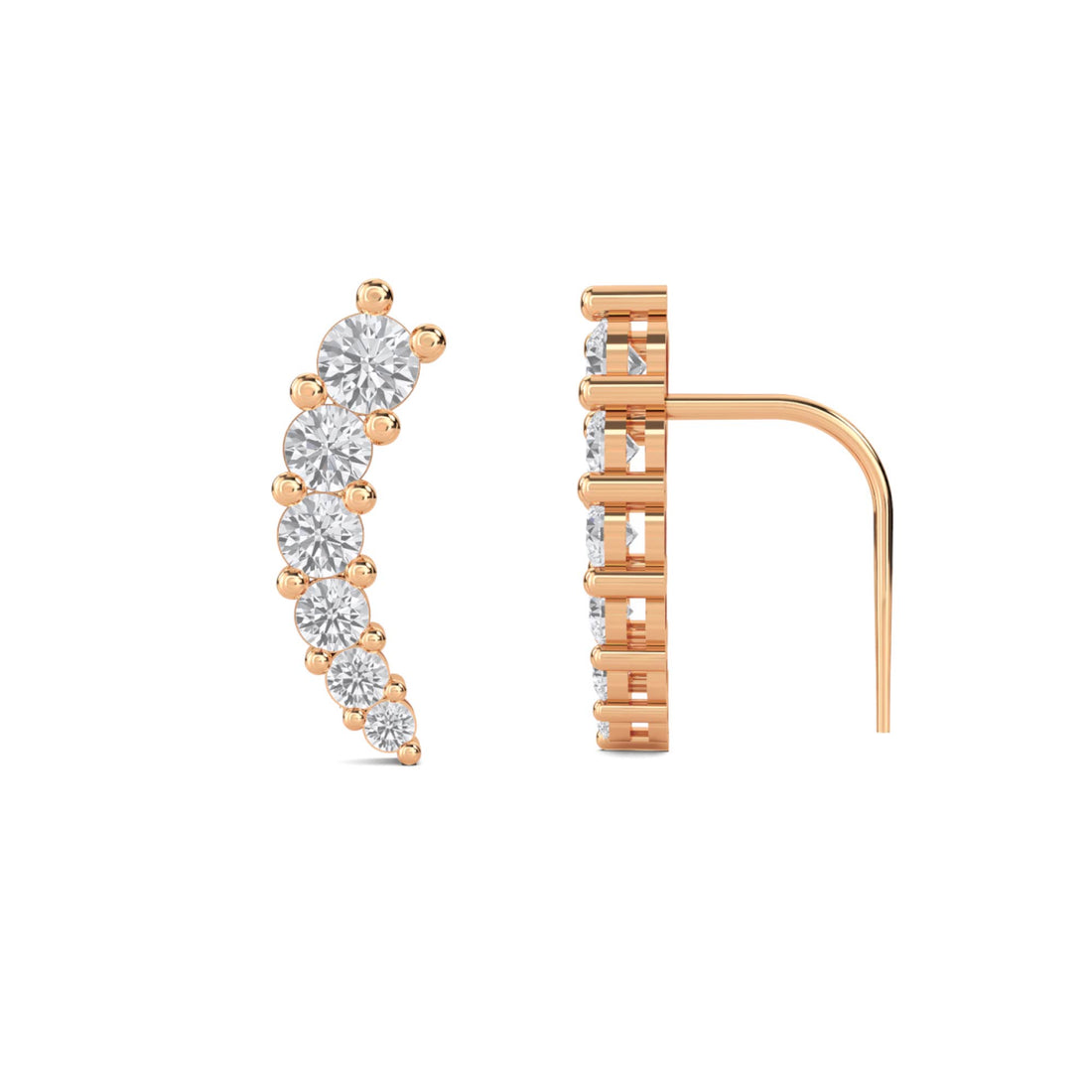 Graduated Round Diamond Ear Climber Earrings