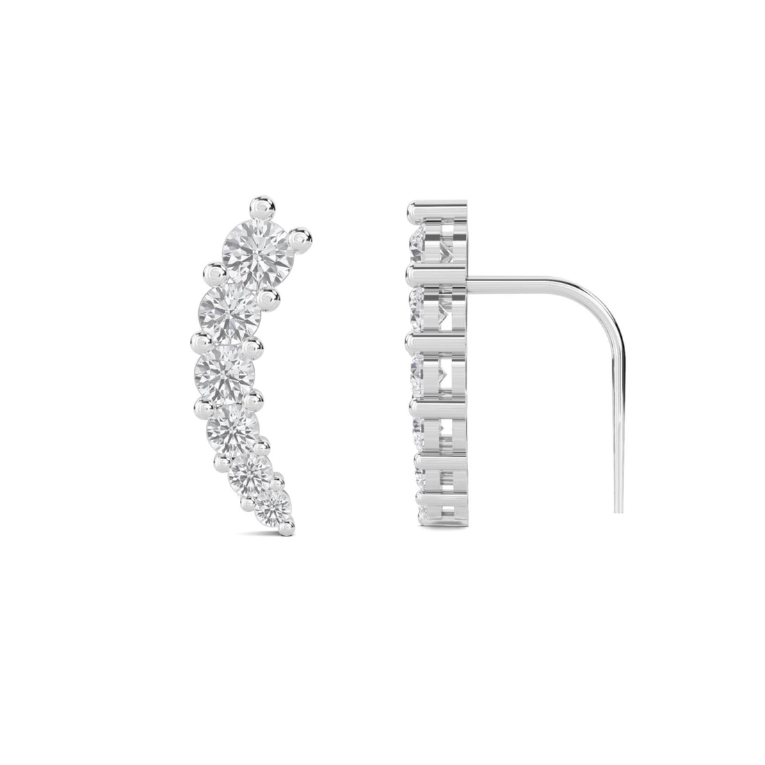 Graduated Round Diamond Ear Climber Earrings (Silver)