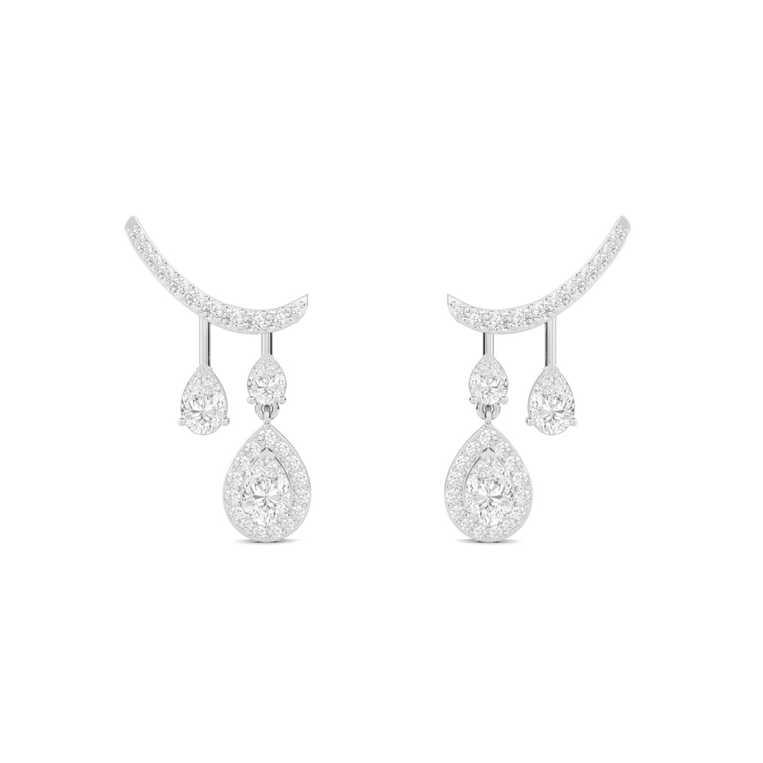 Pear Drop Diamond Ear Cuff Earrings (Silver)