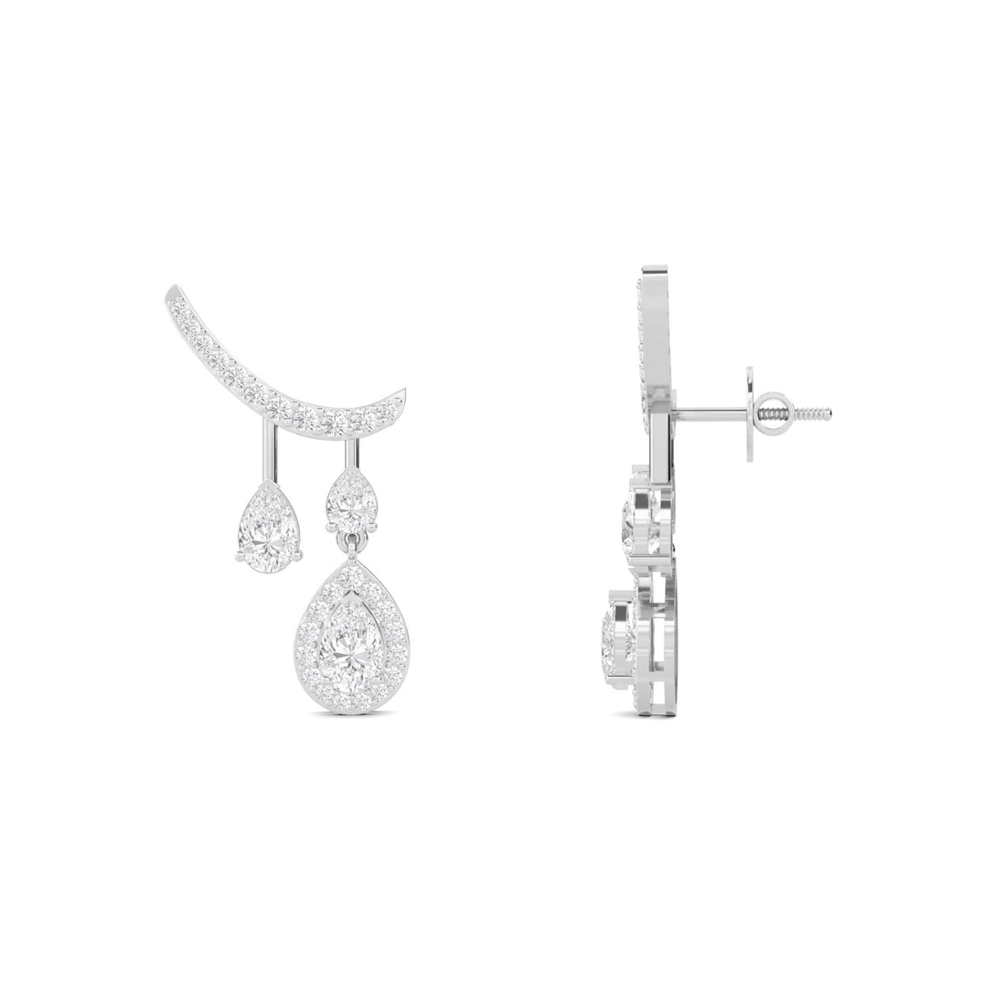 Pear Drop Diamond Ear Cuff Earrings (Silver)