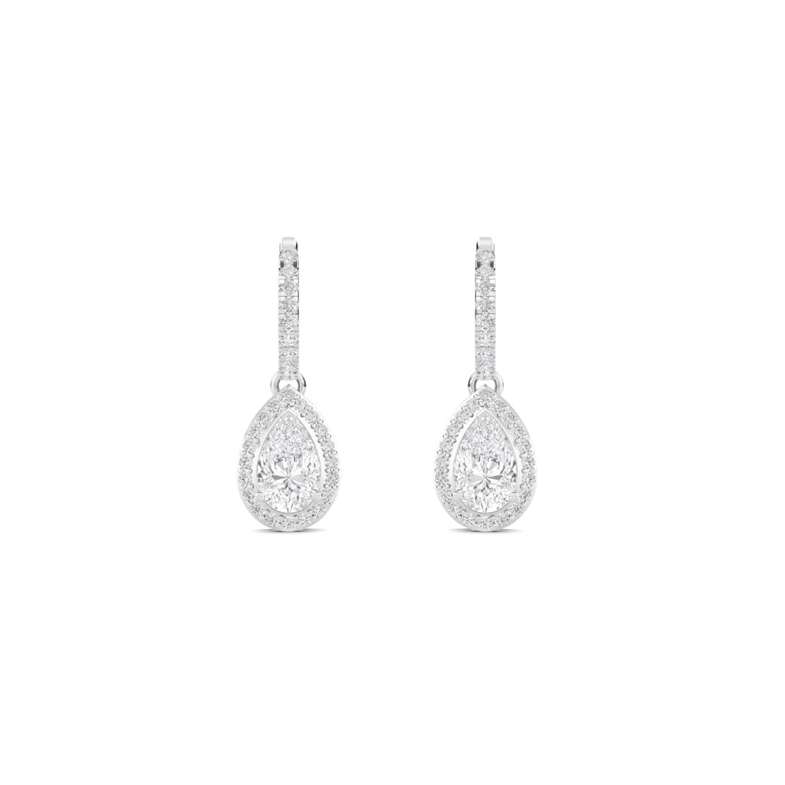 Pear Halo Diamond Huggie Drop Earrings (Silver)