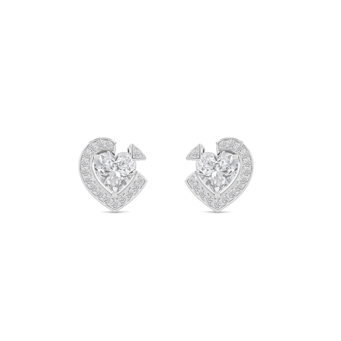 Heart Halo Diamond Stud Earrings (Silver)