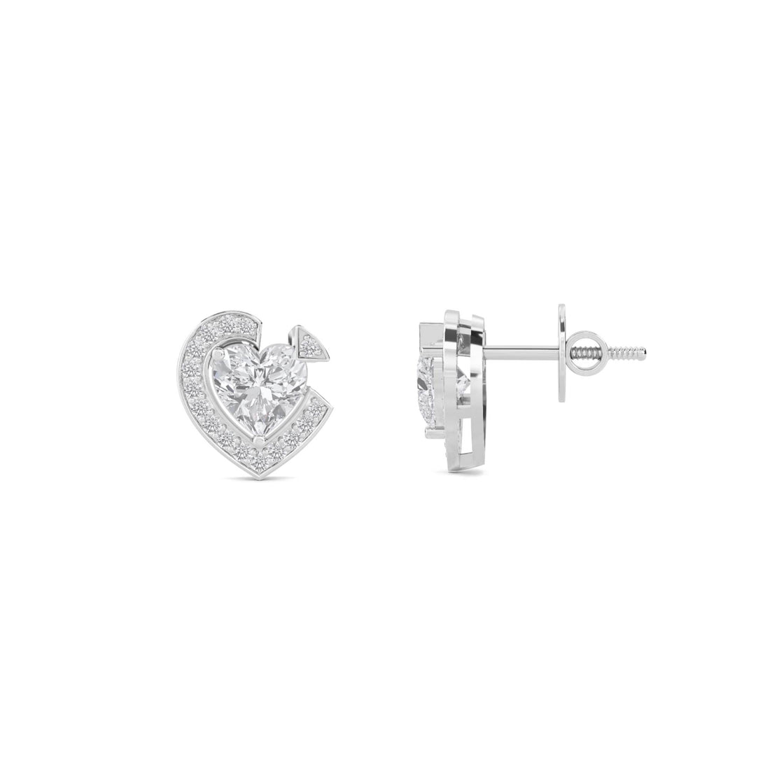 Heart Halo Diamond Stud Earrings (Silver)