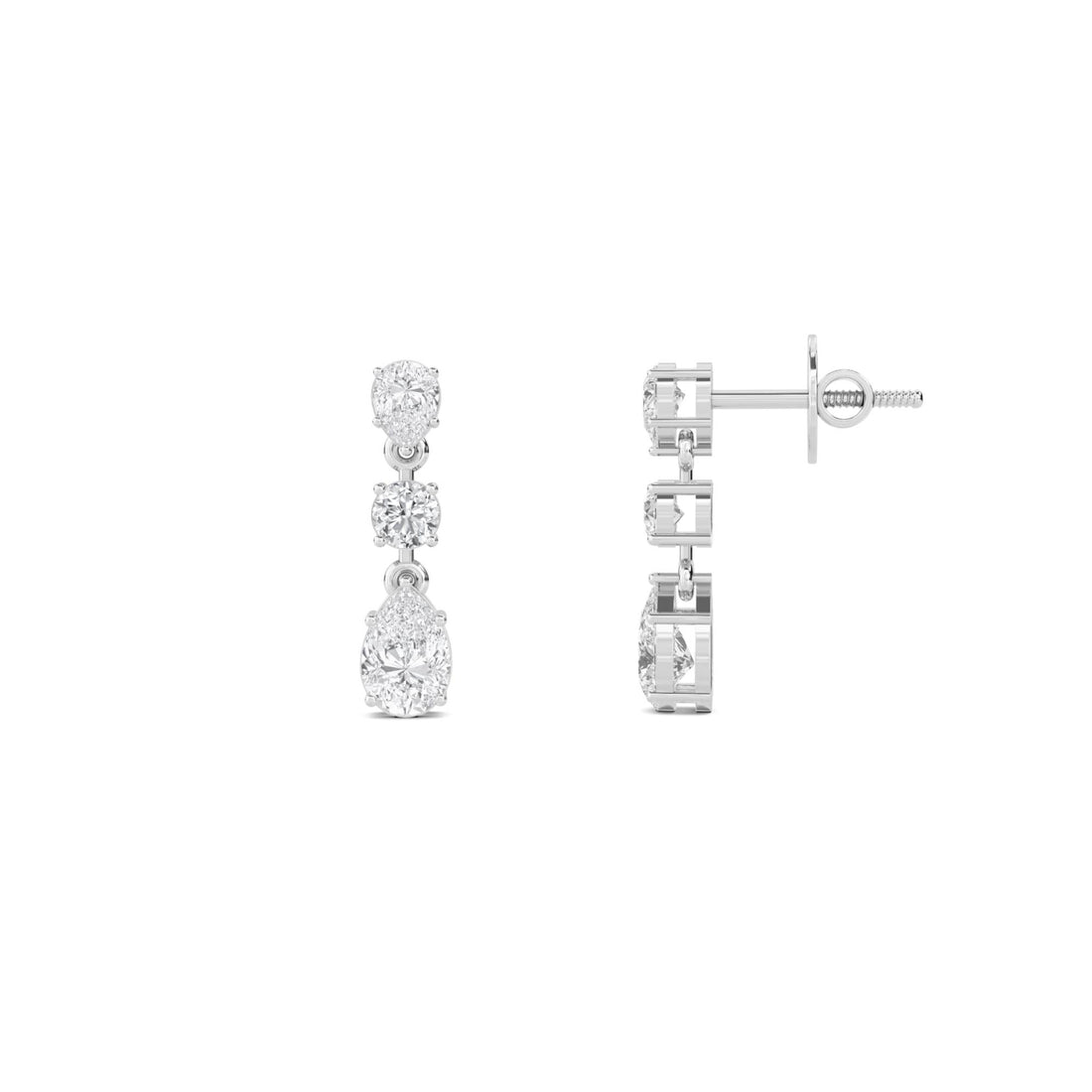 Pear Round Pear Graduated Drop Earrings (Silver)
