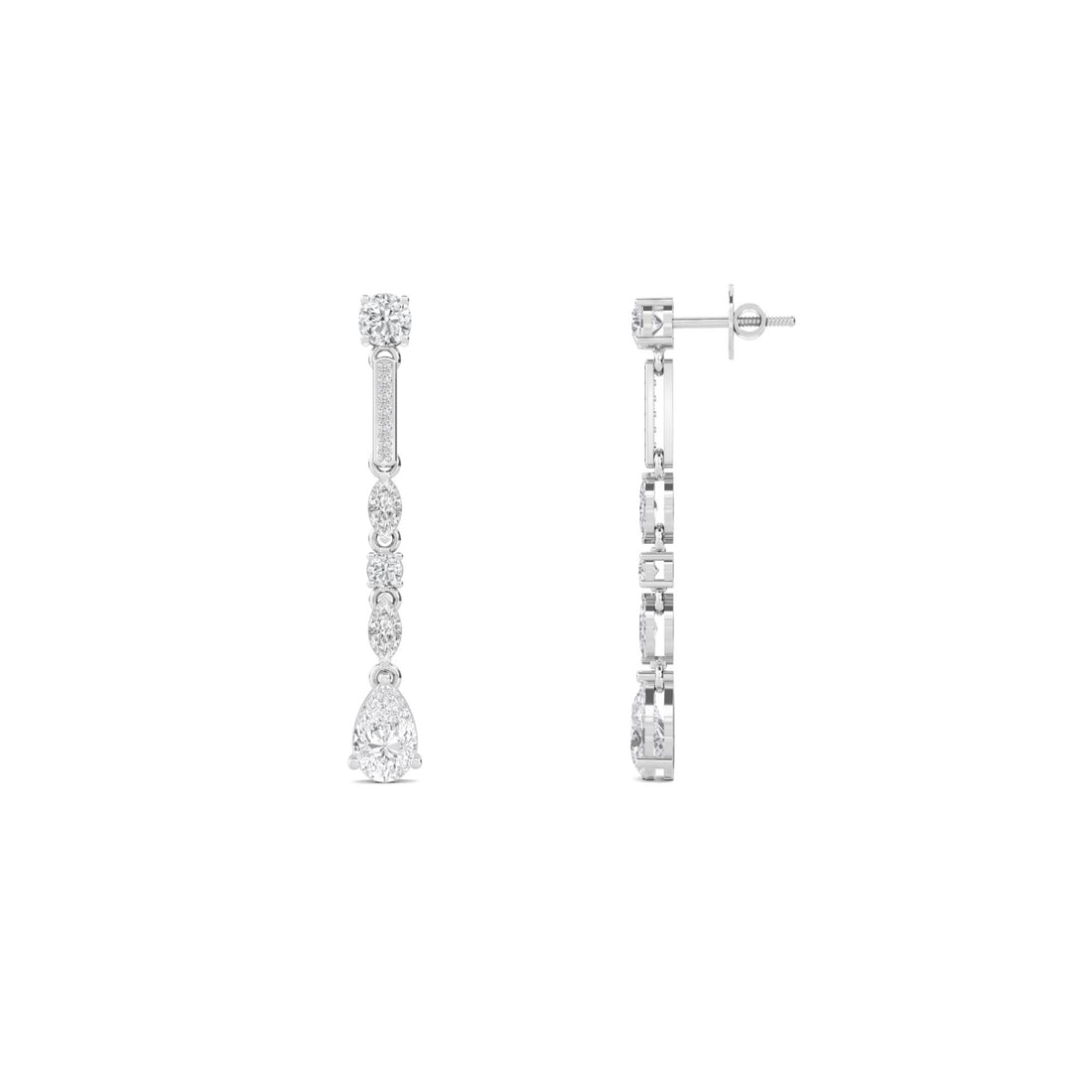 Linear Pear Drop Diamond Earrings (Silver)