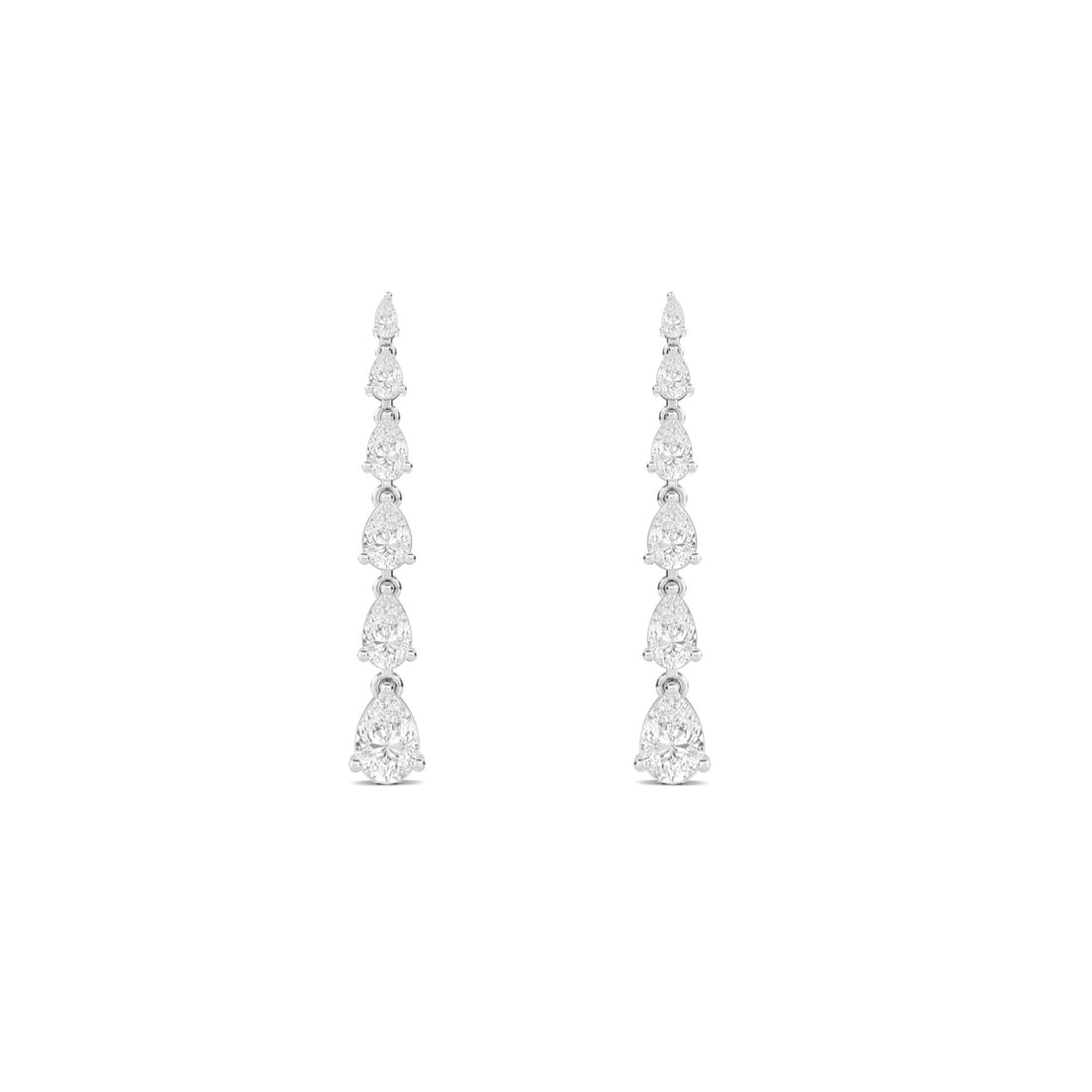 Graduated Pear Diamond Linear Drop Earrings (Silver)