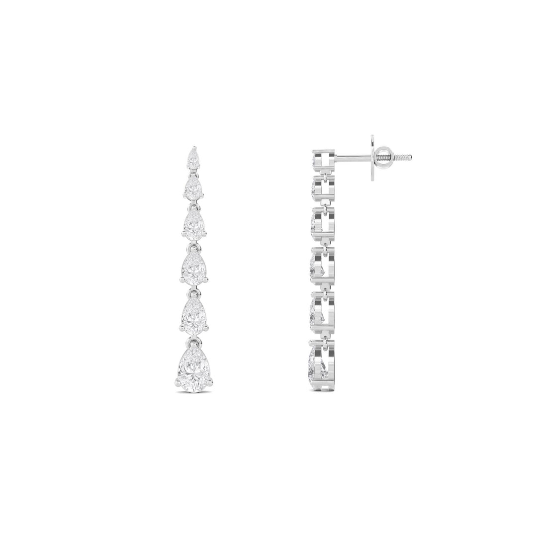 Graduated Pear Diamond Linear Drop Earrings (Silver)