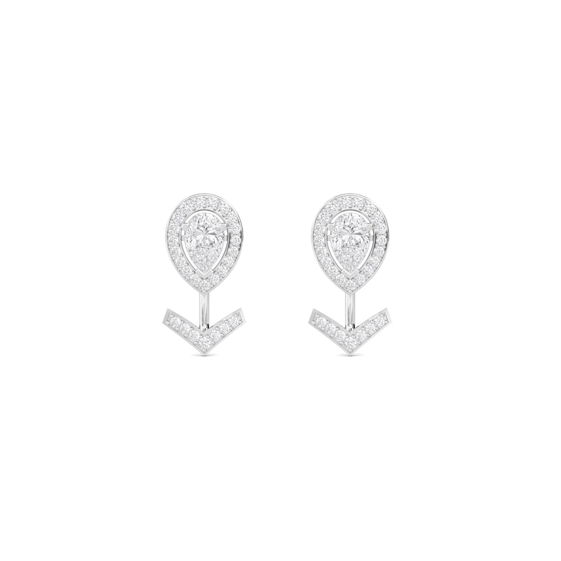 Pear Halo Chevron Drop Stud Earrings (Silver) - image 1