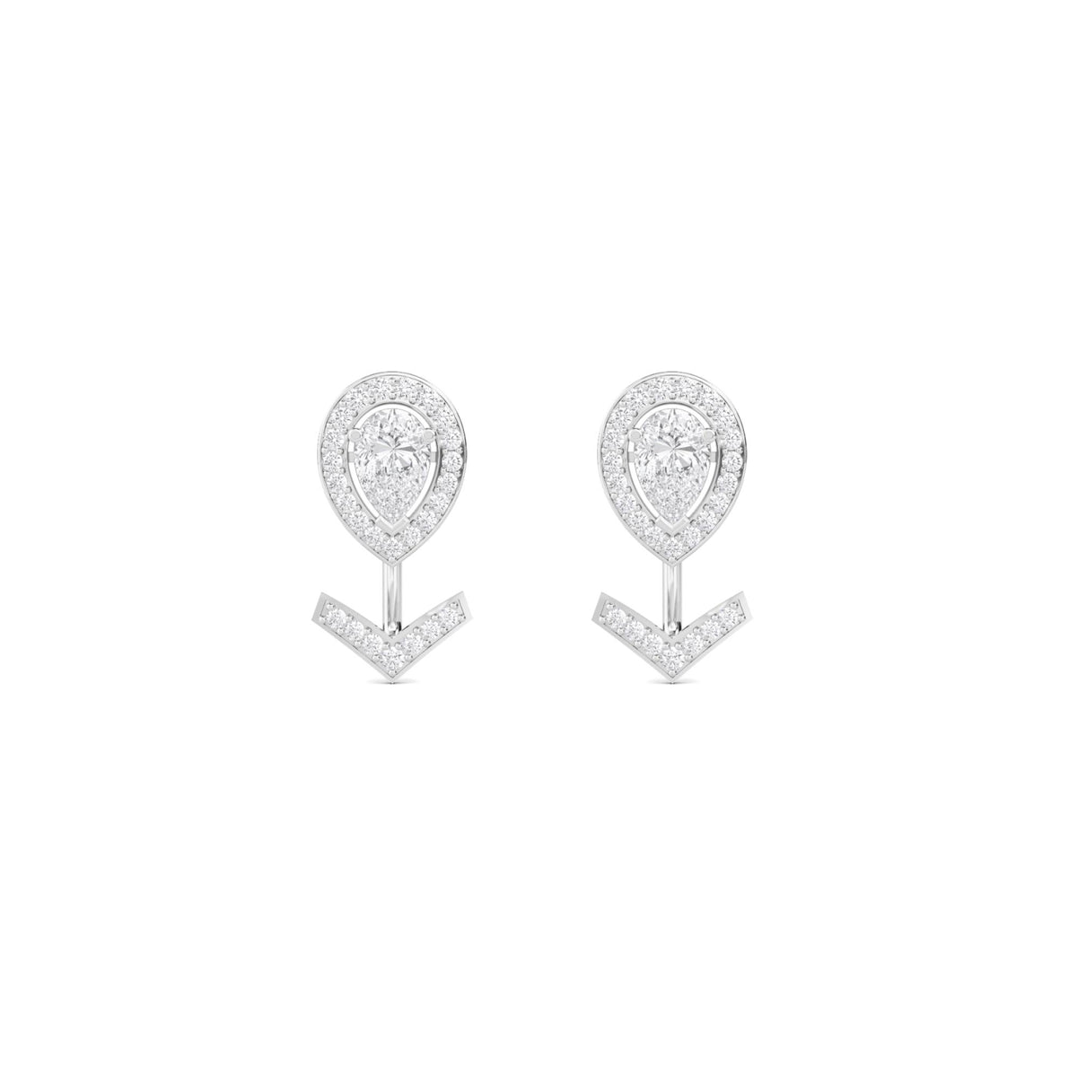 Pear Halo Chevron Drop Stud Earrings (Silver) - image 1
